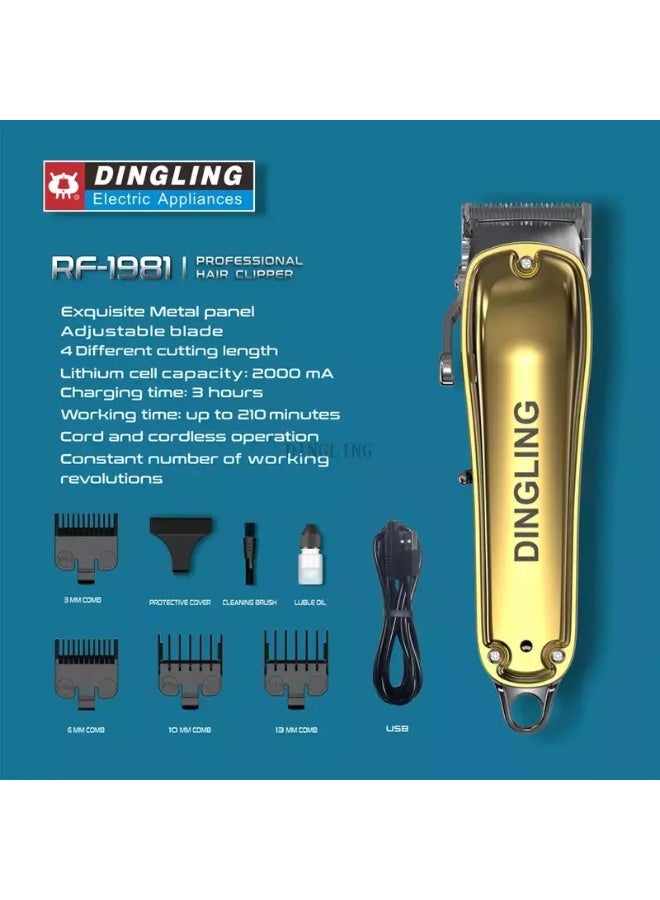 دينجلينج ماكينة حلاقة الشعر واللحية الكهربائية دينجلينج RF-1981 للرجال، ماكينة قص شعر لاسلكية احترافية، ماكينة تشذيب لاسلكية قابلة لإعادة الشحن - Image 4